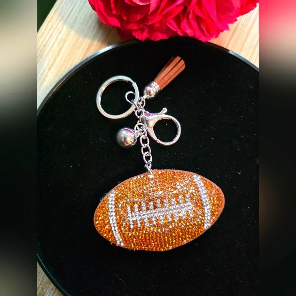 Sparkling Football Bling Rhinestone Handbag Charm & Keychain